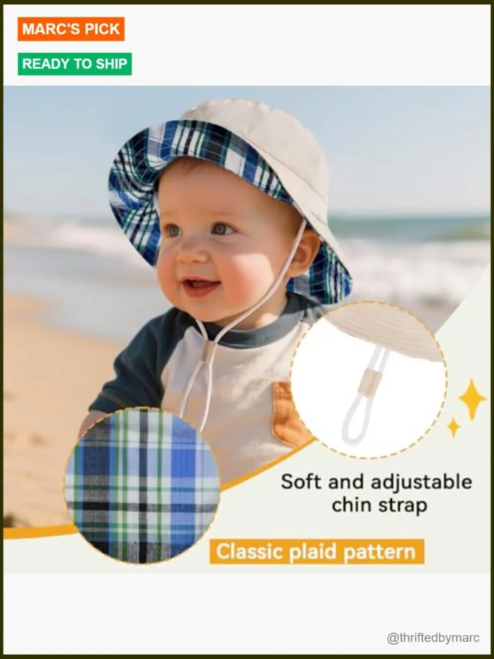 UPF 50+ Baby Sun Hat Wide Brim Bucket Hat Adjustable Chin Strap Cotton Toddler